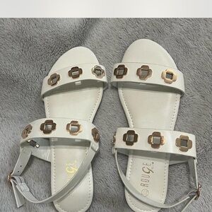 Rouge Helium White Sandals with Gold Accents